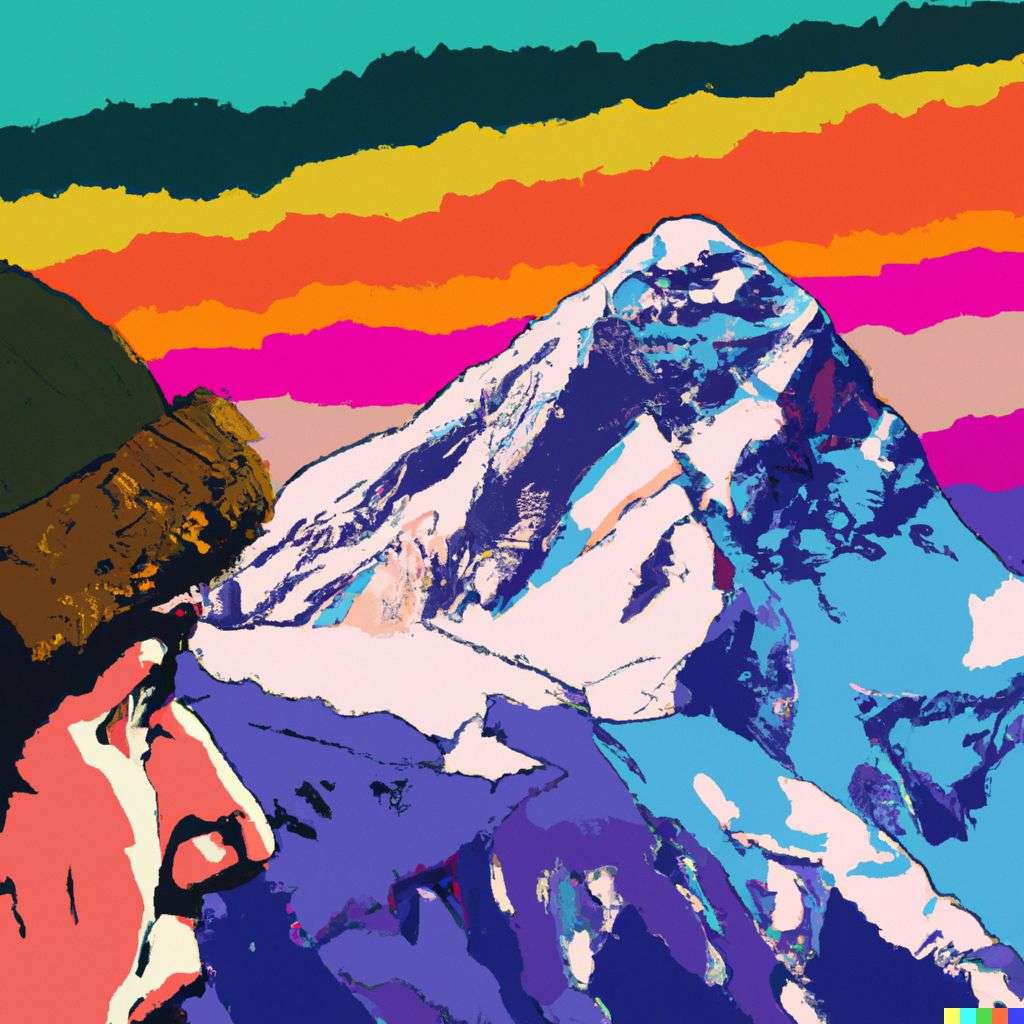 someone gazing at Mount Everest, pop art